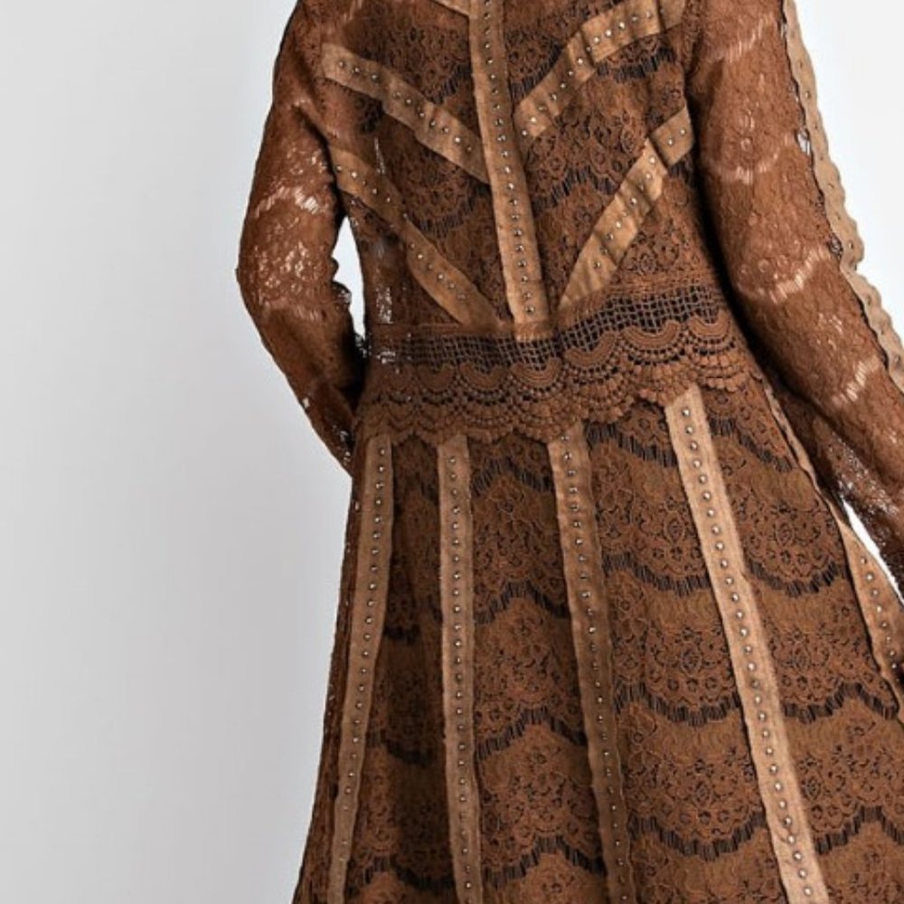 NEW  lace studs VOCAL CAMEL CARDIGAN coatigan sweater boho western jacket SM-3X - Picture 6 of 6